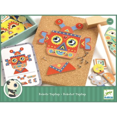 Деревянная игра аппликация с молоточком Djeco Роботы (DJ06646) купить в магазине “Пустун”