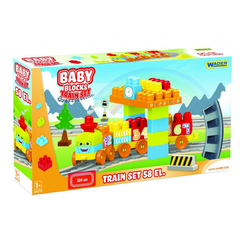 Железная дорога WADER "Мои первые кубики" "Baby Blocks" 2,24м, 58 деталей (41470) купить в магазине “Пустун”