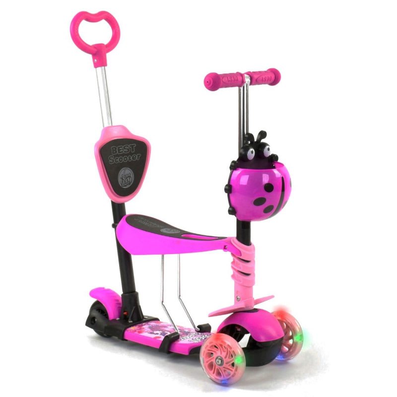 Триколісний Самокат з ручкою "Best Scooter" малиново-рожевий 35343 купити в магазині “Пустун”