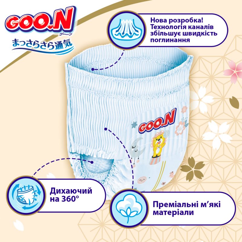 Трусики-підгузки Goo.N Premium Soft (розмір 5(XL), 12-17 кг, 36 шт) (F1010101-158) купити в магазині “Пустун” Фото 2